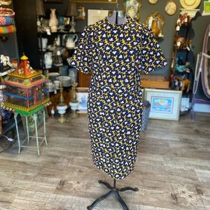 Boden US 10R Tuscan Sun Bloom Print Navy/Gold Lined Pencil Dress w/ Pockets